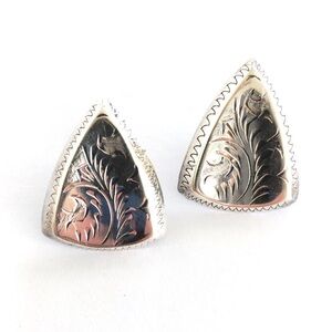 Vintage Sterling Silver Etched Triangle Earrings